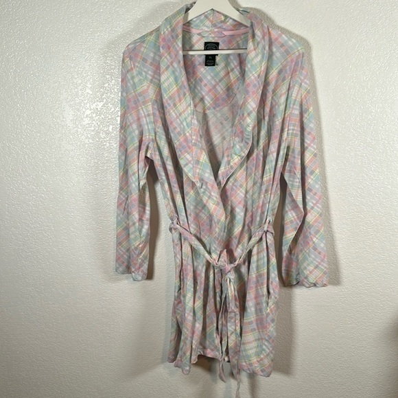 Vintage Laura Ashley Pastel Plaid Short Robe Size XL - Picture 1 of 6